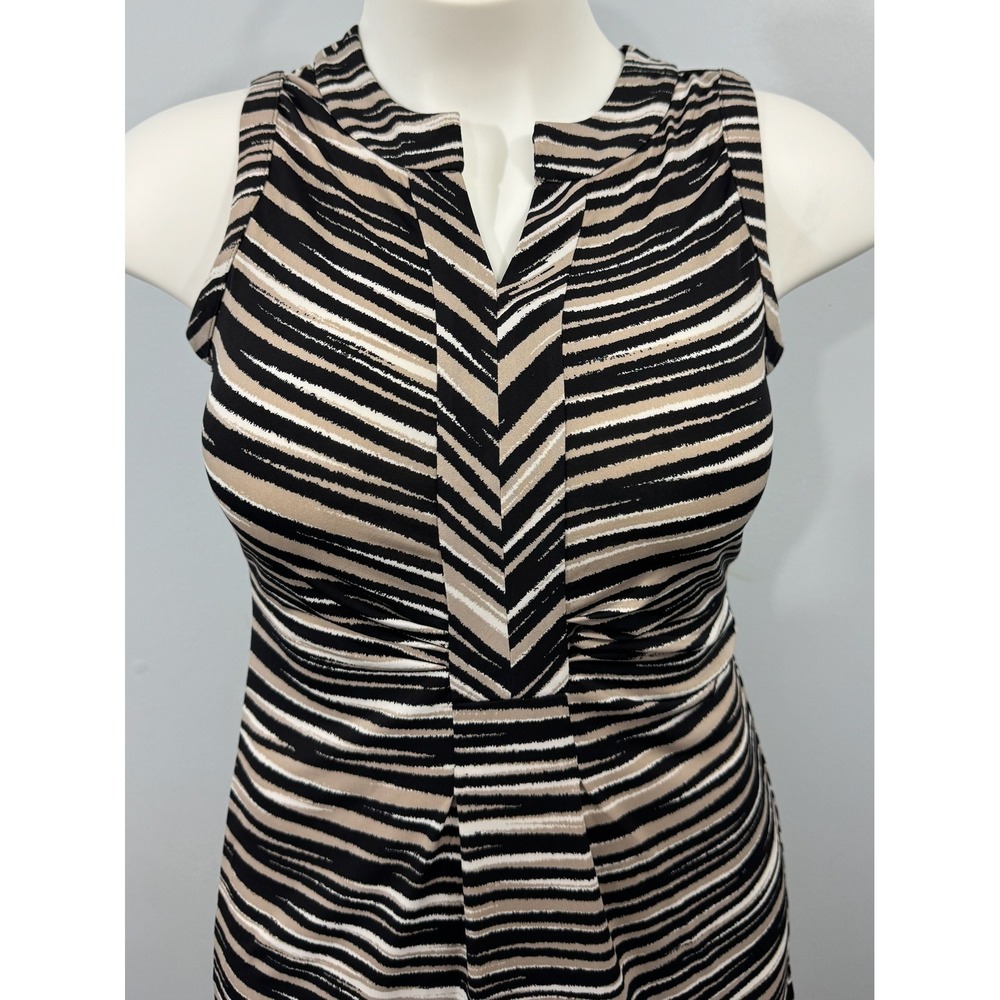 Alfani Petite Sheath Dress Womens Size‎ PS Black Tan Stripe Sleeveless
